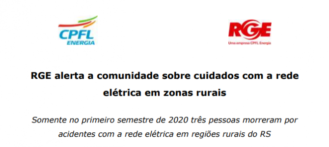 RGE alerta a comunidade sobre cuidados com a rede elétrica em zonas rurais